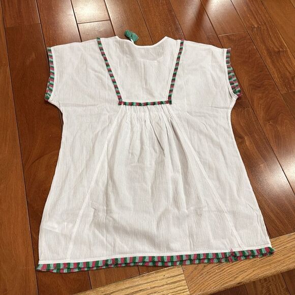J Crew Fringe beach tunic White Top with Multicolor Trim size S - Picture 10 of 12